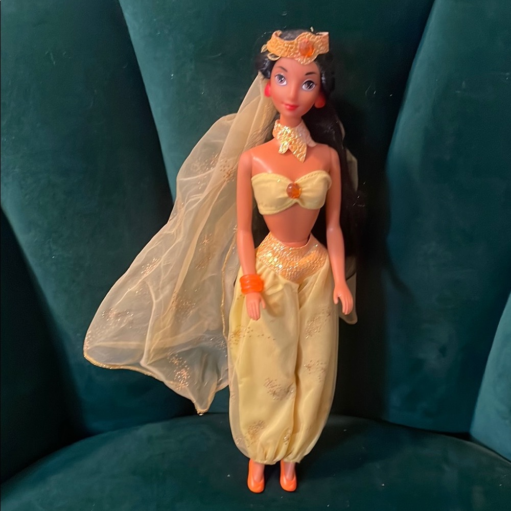 Vintage 90s Disney Princess Jasmine Aladdin Doll in Yellow Outfit